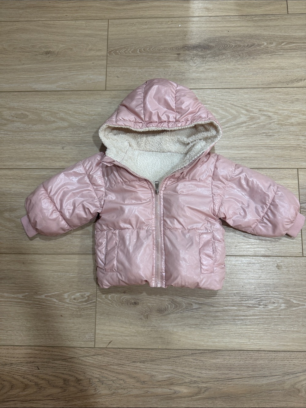 Kids Hooded Puffer Jacket in Light Pink